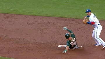 OAK@TOR: Goins, Tulo combine for a double play in 3rd