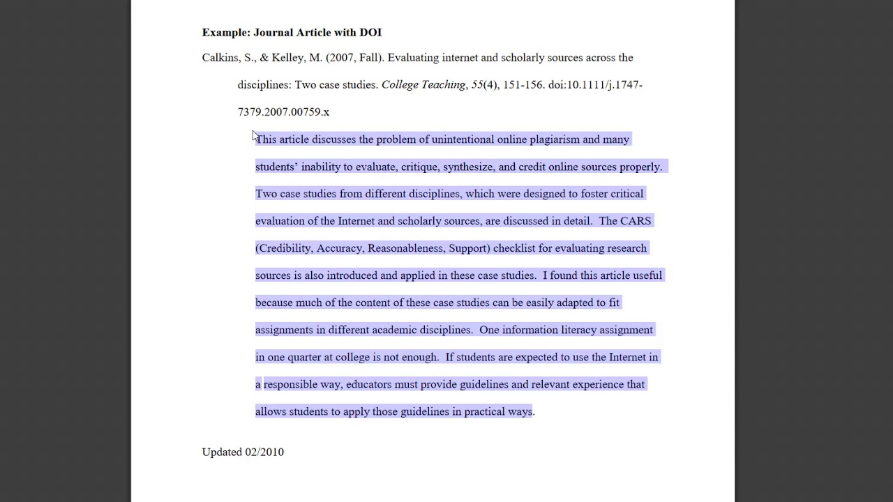 how to write a summary in apa format of an article