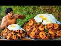 Wilderness Cooking Skill | Pork And Spicy Shrimp Garlic-Stir Fry Pork and Shrimp Hot Basil Recipe.