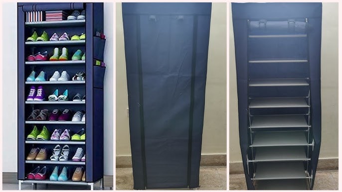 Shoes Rack with Cover, 10 Tier Shoes Organizer, Sneaker Rack with Dustproof  Nonwoven Fabric Cover, Portable Shoe Rack Organizer , Fabric Shoes Rack