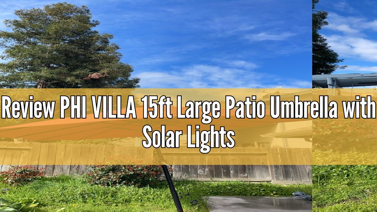 Review PHI VILLA 15ft Large Patio Umbrella with Solar Lights, Double