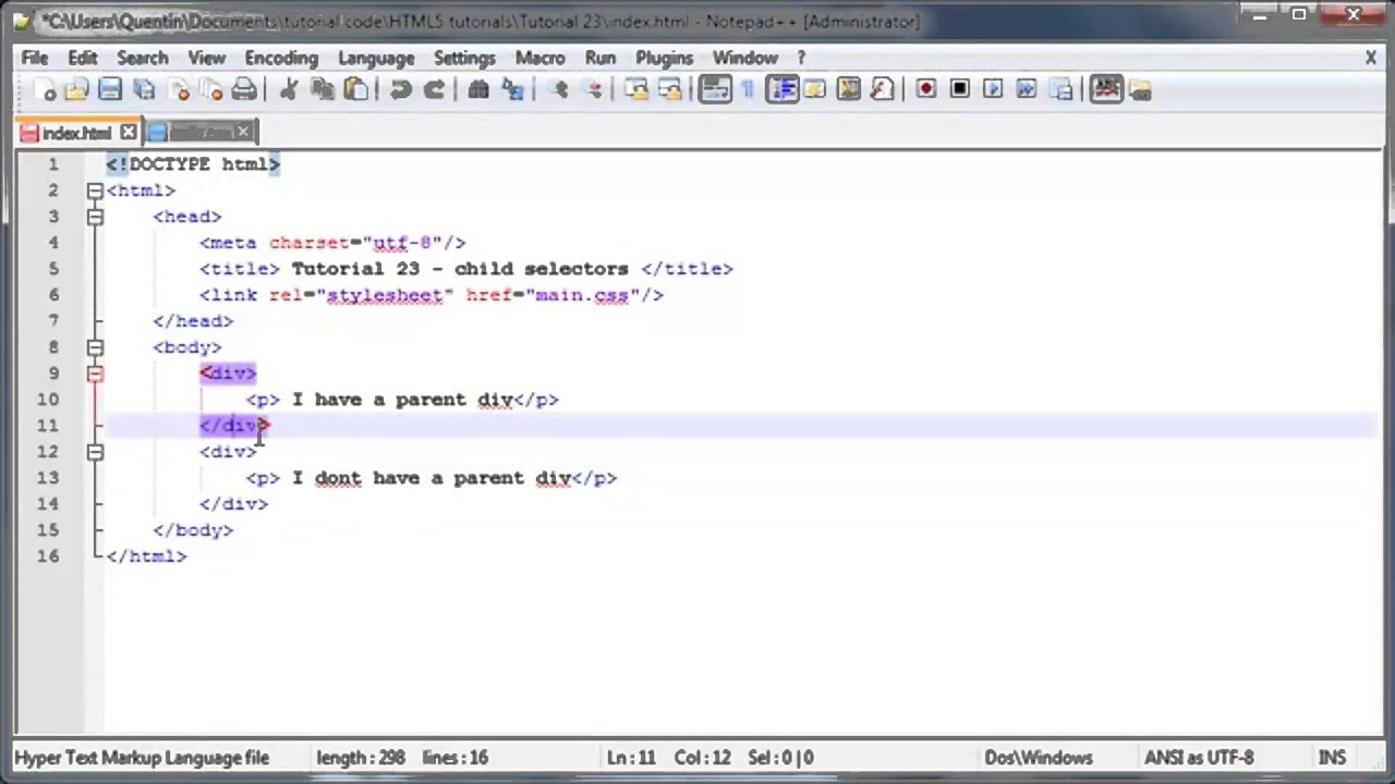 HTML5 and CSS3 beginners tutorial 23 child selectors - YouTube