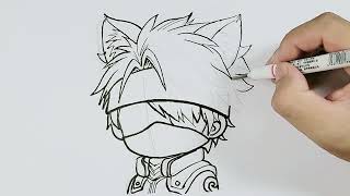 How to Draw Kakashi Chibi with Cat Ears 🐱 Step-by-Step Naruto Tutorial