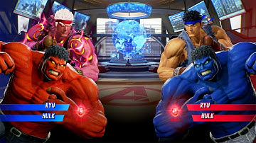 Red Hulk & Evil Ryu VS Blue Hulk & Ryu (Very Hard) - Marvel vs Capcom | 4K UHD Gameplay