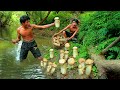 Survival in the rainforest-mans found mushrooms for cook -Eating delicious