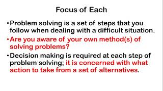 Relationship between Problem solving and Decision making