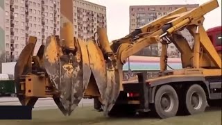 Dangerous Skills Cutting Big Tree Excavator Machine - INCREDIBLE Tree Felling Machine Working