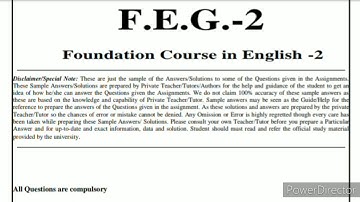 FEG 2 Solved Assignment 2020 | FEG 2 Foundation Course in English Solved Assignment | FEG 2 Ignou