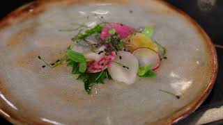 Carpaccio of Scallops, Beet, Radish and Borage Cress