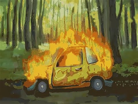 Горящая машина мультяшная