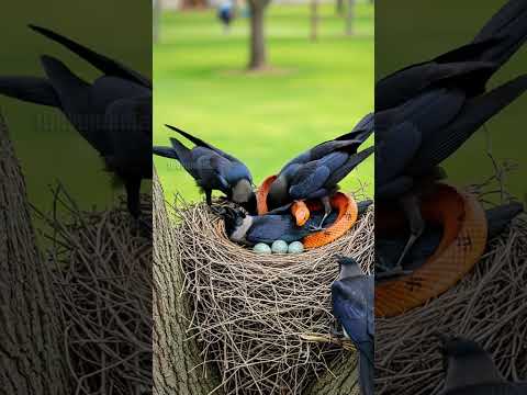 Crows Save Their Friend From Evil Snake! #animal