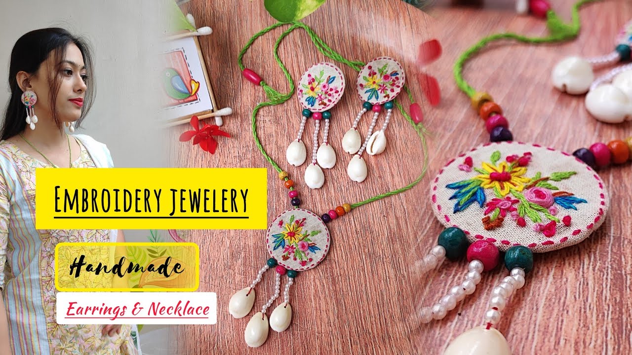 DIY Handmade Fabric Jewellery || embroidery jewellery|| Earrings+neckpiece #handmade #bengalivlog