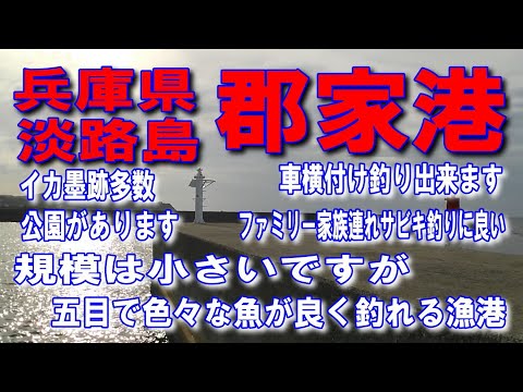 #110兵庫県淡路島郡家港規模は小さいですが五目で色々な魚が良く釣れる漁港車横付け釣り出来ます波止が低いので安全ファミリー家族連れサビキ釣りに良い公園がありますイカ墨跡多数播磨灘側海岸を南北に走る