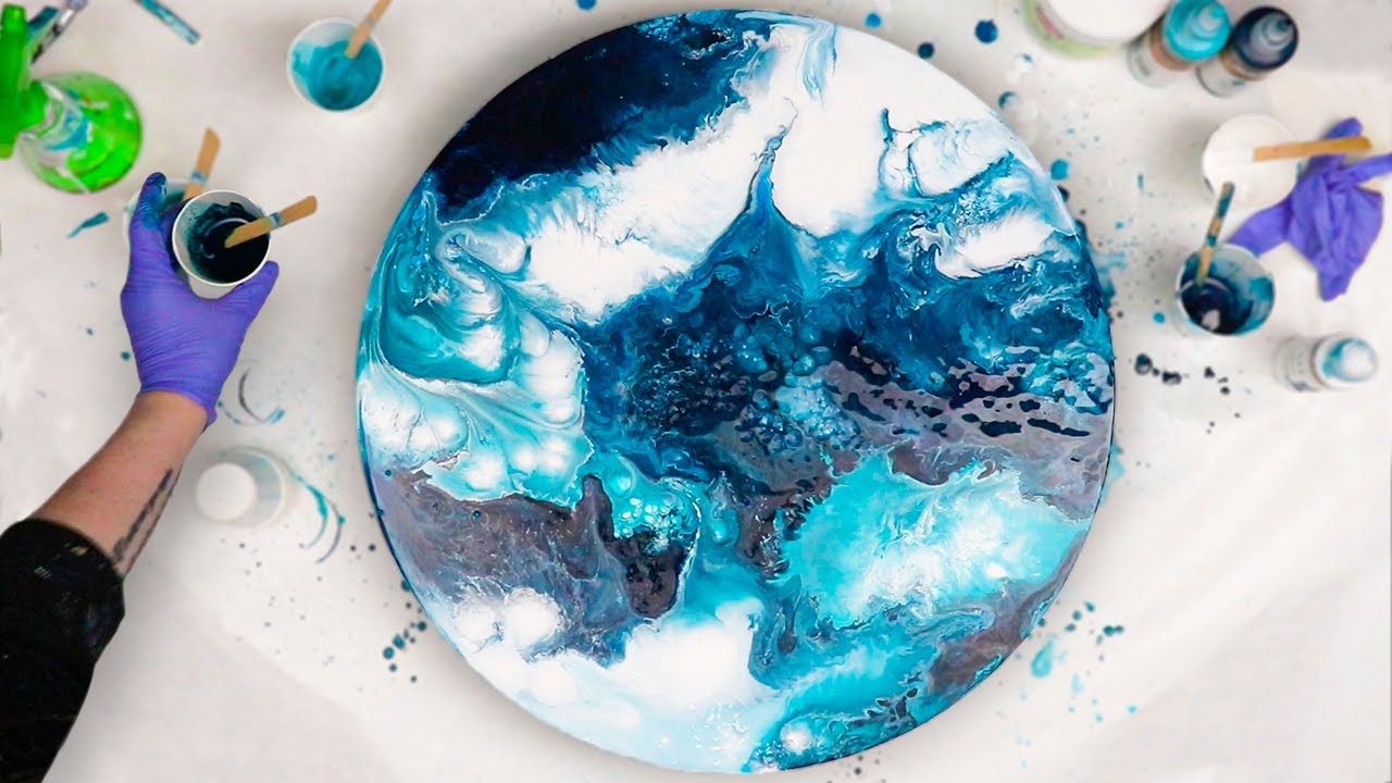 (696) Stunning Fluid Art with Paint and Water Only! *Beautiful Blues ...