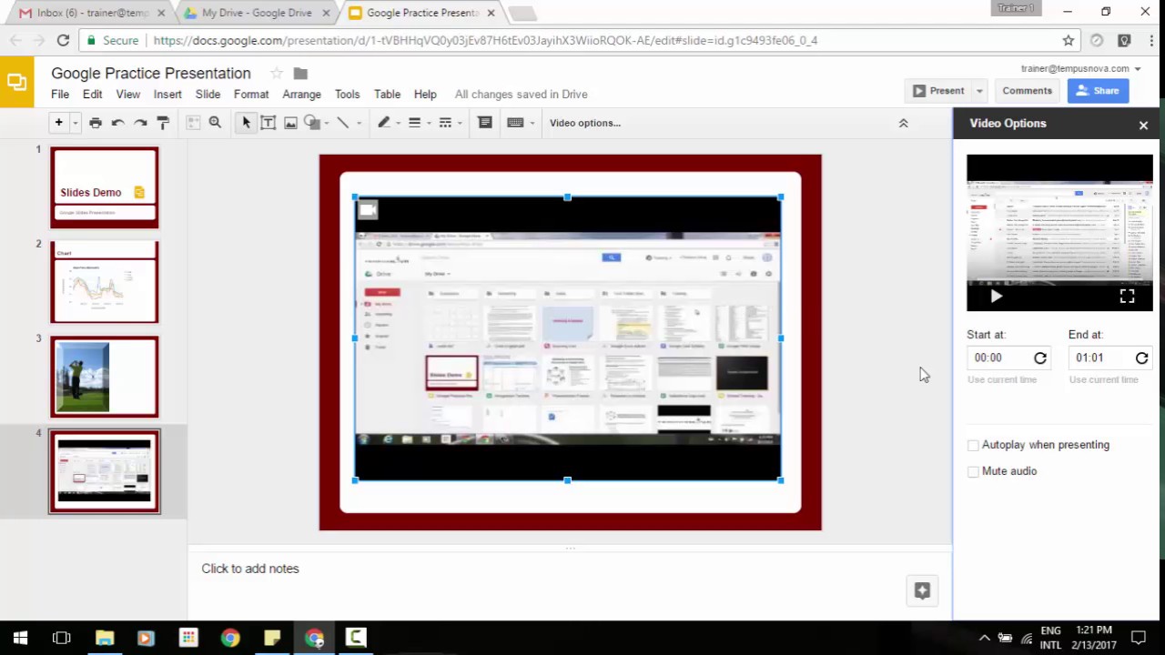 put video into google drive presentation