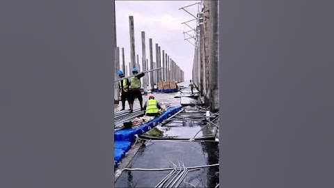 The most difficult bridge pillar construction work floating on water #shorts
