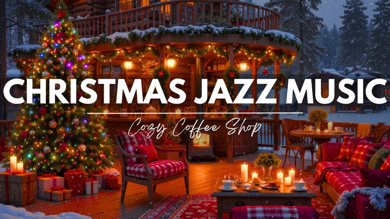 Christmas Jazz Music 2025 🎄 Cozy Christmas Coffee Shop Ambience & Warm Fireplace Sounds to Relax