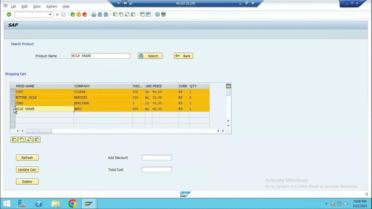 dairy products shop customer shopping cart in sap abap YouTube