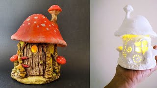 Easy Toadstool Mushroom Fairy House Jar DIY Lantern Craft Idea, Air Dry Clay Tutorial #1