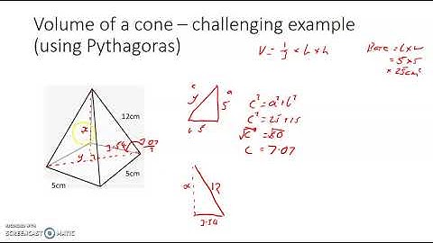 Volume of a cone – challenging example using Pythagoras