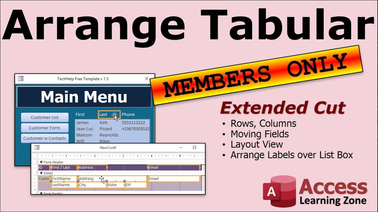 Use the tabular layout on the arrange menu in microsoft access to