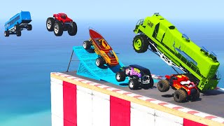 Monster Trucks Jumping Into Water - GTA 5 Cars Which is Best?