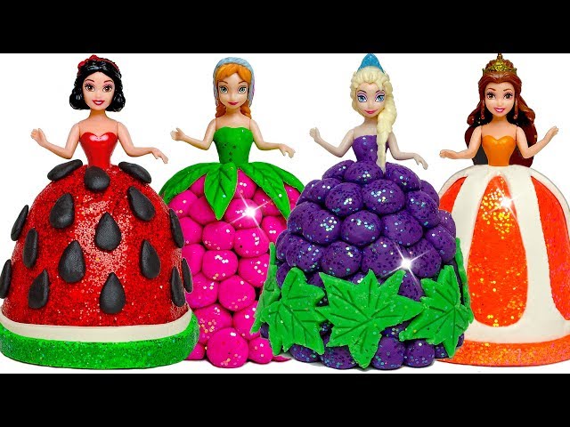 DIY How To Make Play Doh Sparkle Fruit Dresses for Disney Princess Dolls class=