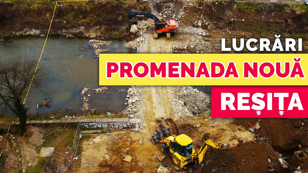 REȘIȚA: Stadiul lucrărilor la PROMENADA nouă + locație PASARELE Pietonale!