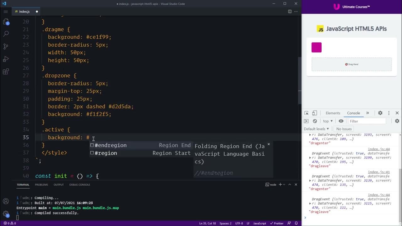 JavaScript HTML5 APIs 004 Active States with Drag Enter and Leave ...