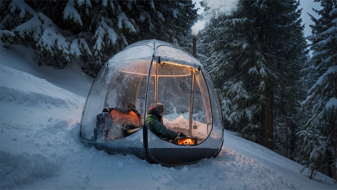 Transparent Hot Tent Camping in Deep Snow | Solo Bushcraft