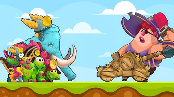 Mammoth,Spitty,Fire Dino And Stego vs Catapult Caveman - Dino Bash 2 Travel Through Time