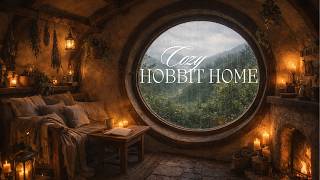 Cozy Hobbit Home Ambience 🌿 Fireplace, Rain Sounds &amp; Peaceful Fantasy (1 Hour)