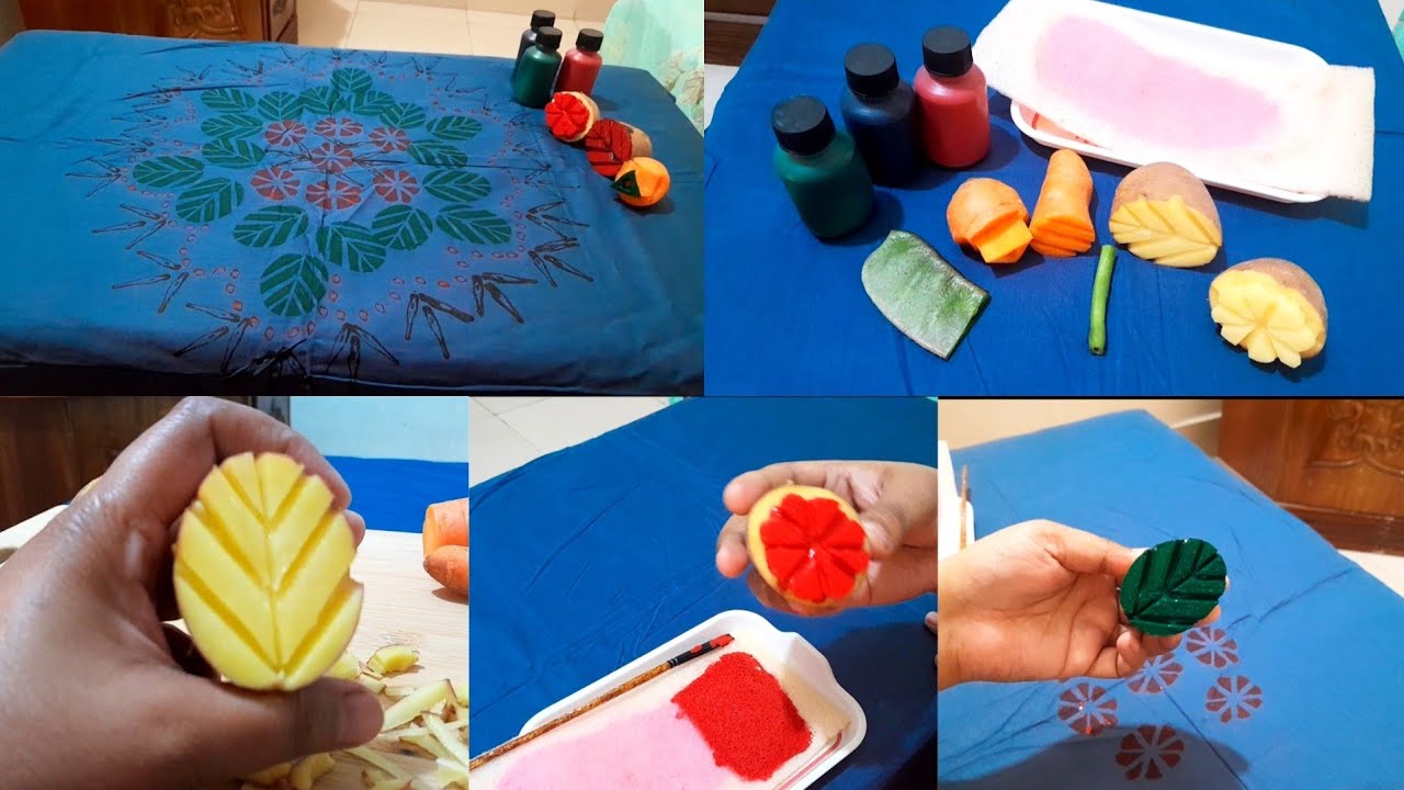 সবজি দিয়ে ব্লক প্রিন্টHow to potato block print on fabric.vegetable