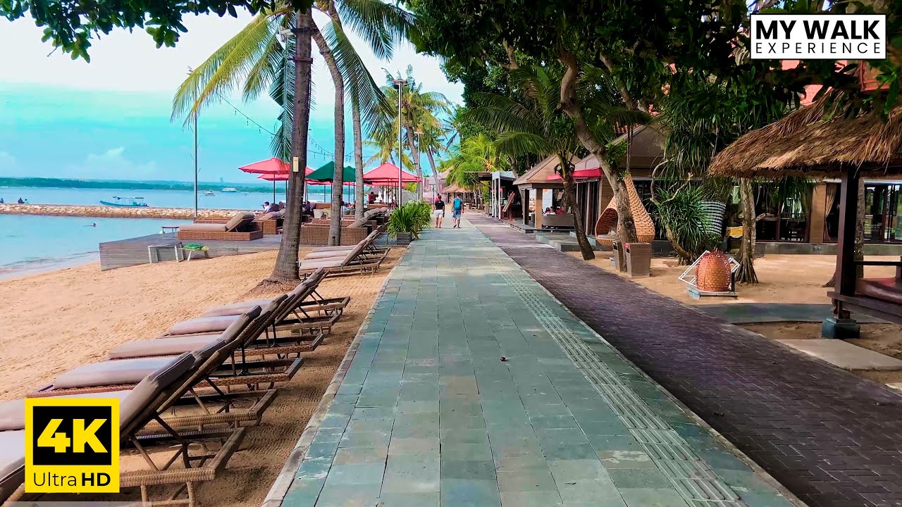 【4K 60 FPS】🌴🌴 Let's walk with me to south side of Sanur Beach Bali in the morning