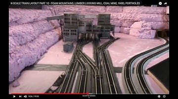 N SCALE TRAIN LAYOUT PART 10 - FOAM MOUNTAINS, LUMBER LOGGING MILL, COAL MINE, YARD, PORTHOLES