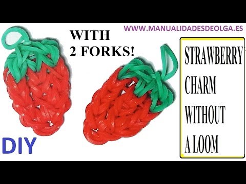 Strawberry Charm With two forks without Rainbow Loom Tutorial. (Mini Figurine)