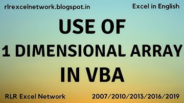 356* Learn VBA - Use of Array  1 Dimensional  in VBA Part-23 {English}