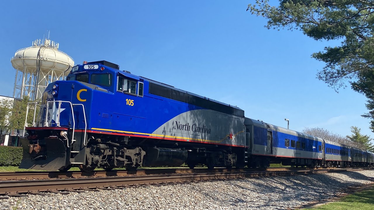 Amtrak 105 CCU leads piedmont 75 in Thomasville. 3-24-2023 - YouTube