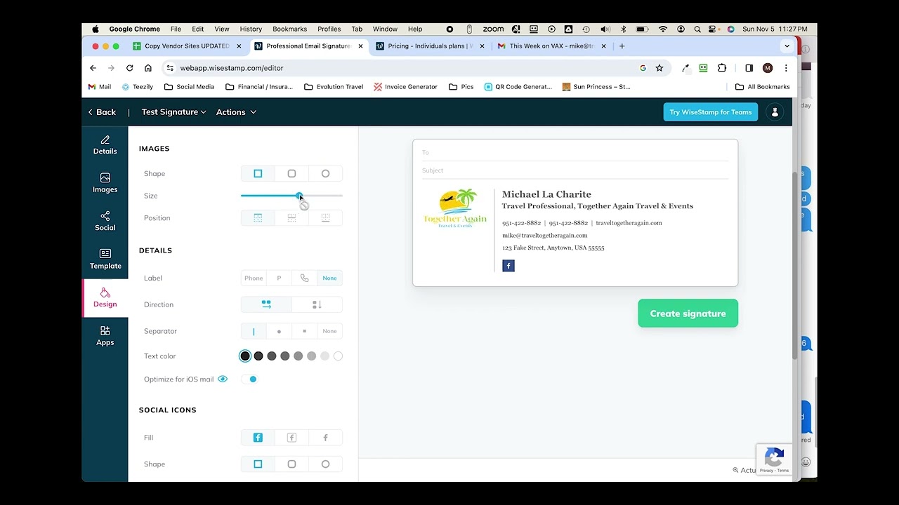 Creating an email signature with WiseStamp with Gold Mike LaCharite