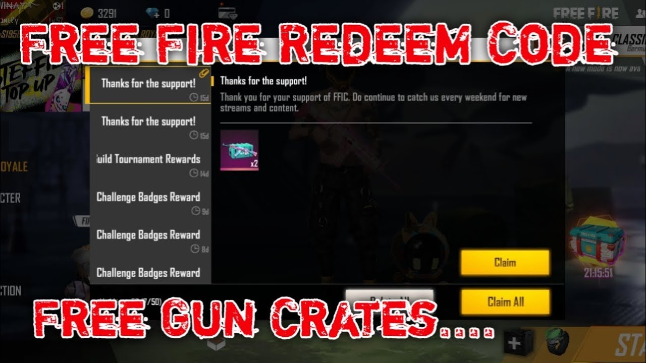 Free Fire Redeem Code-2×water balloon ak crates || free gun crates || x