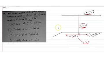 The vector equation of the plane passing through the points  `bar i-2bar j+bar k, 3bar k -2bar ...