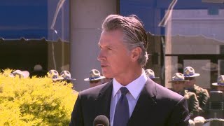 California Gov. Newsom speaks at ceremony for fallen CHP officers