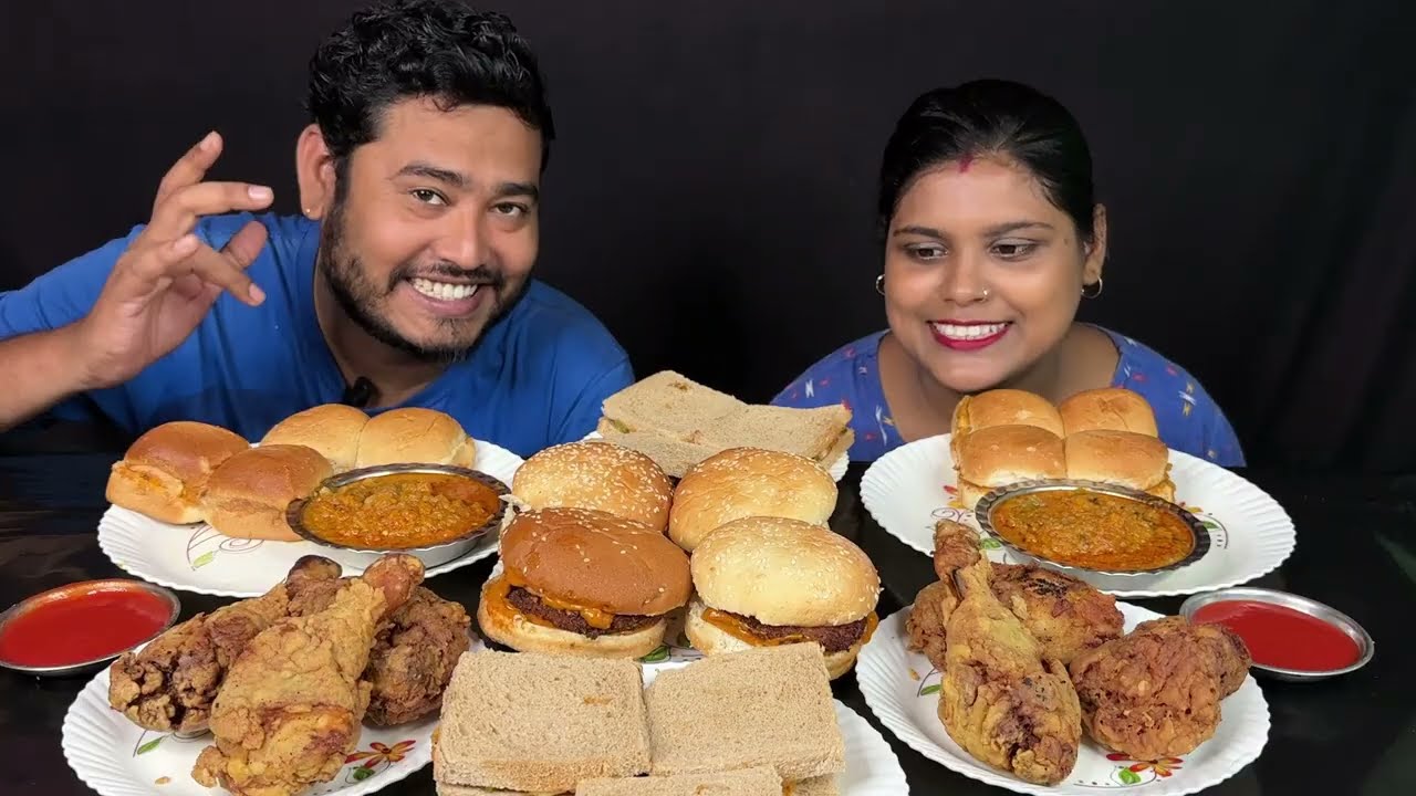 fried chicken burger pau vaji sandwich eating challenge