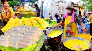 Best Street Food | Yellow Pancake, Wonton, Spring Roll, Noodles, & More | Cambodia Market Food