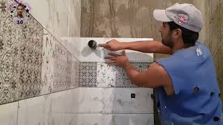 An excellent working method for installing ceramic tiles for bathroom wall