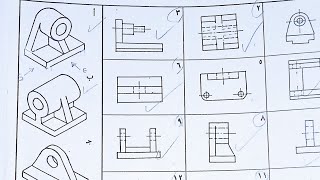 تأسيس رسم هندسي و حل 6 تمارين فى فيديو واحد.تبسيط الرسم. سهولة الرسم . رسم فنى و ميكانيكى تجميعي