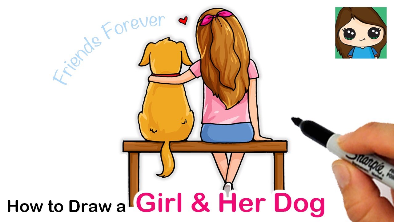 How To Draw A Cute Girl Hugging Her Dog Back View Youtube