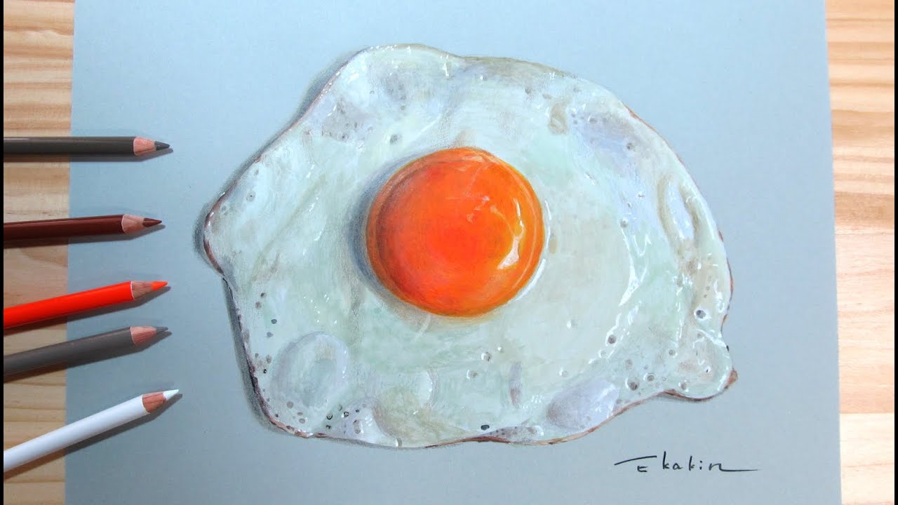 目玉焼きの絵をリアルに描いてみた Painting And Drawing Fried Egg Youtube
