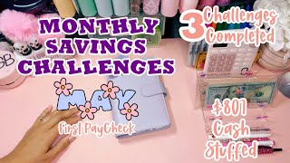 💜🌺 May Monthly Savings Challenges 🌺💜 $807 Cash Stuffed  || Dream Series || 3 Challenges Completed 🌺