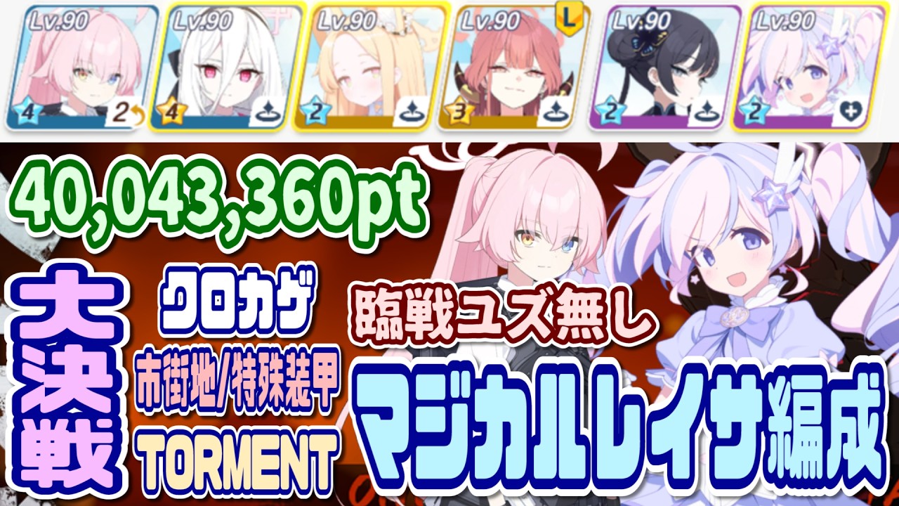 【ブルアカ】特殊装甲:マジカルレイサ編成/臨戦ユズ無し 大決戦クロカゲ市街地 TORMENT 1凸 40,043,360pt【ブルーアーカイブ】